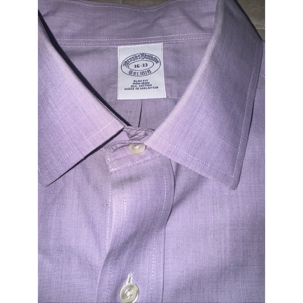 Brooks Brothers Shirt Mens 16" Collar Button Up Long Sleeve Double Cuff Purple - Picture 5 of 10